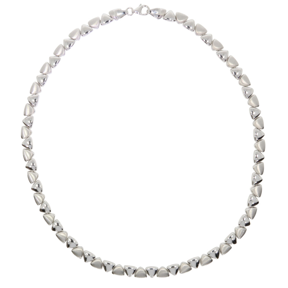 Sterling silver polished and satinised triangle link necklace 16″