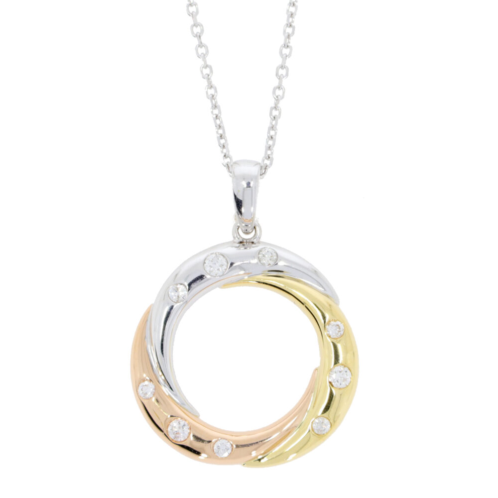 18ct Three colour gold and diamond set pendant and necklet