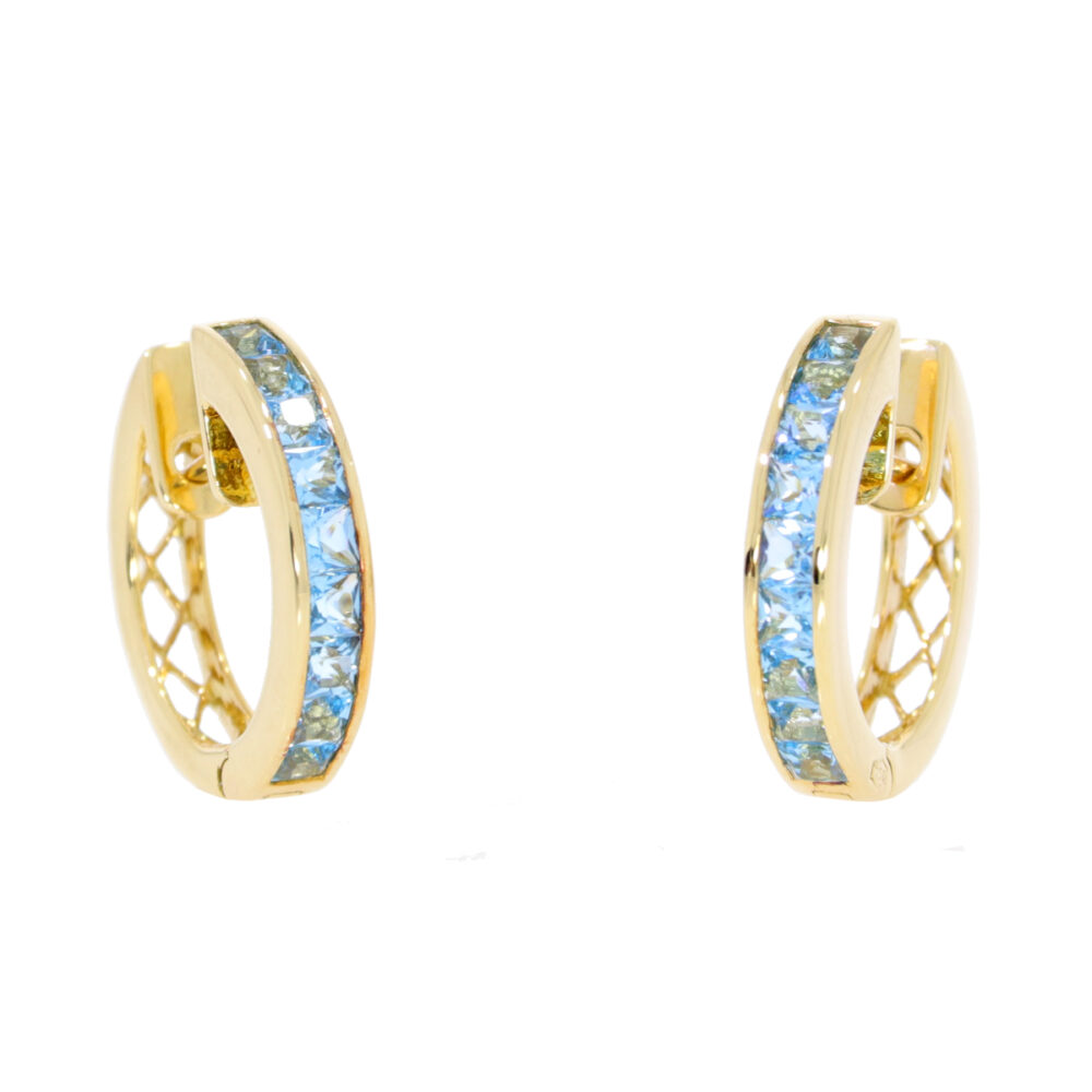 Blue topaz and 18ct yellow gold hoop earrings