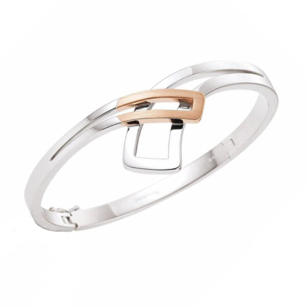 Sterling silver and rose gold bangle