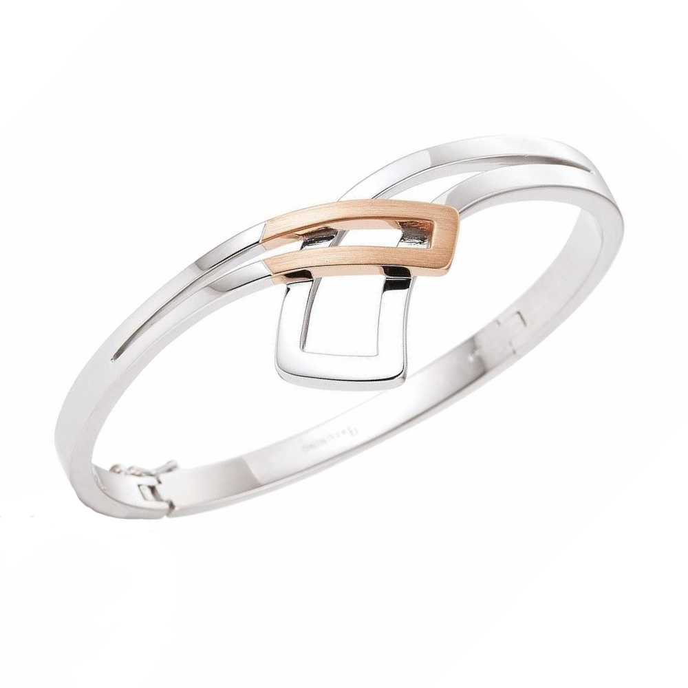 Sterling silver and rose gold bangle