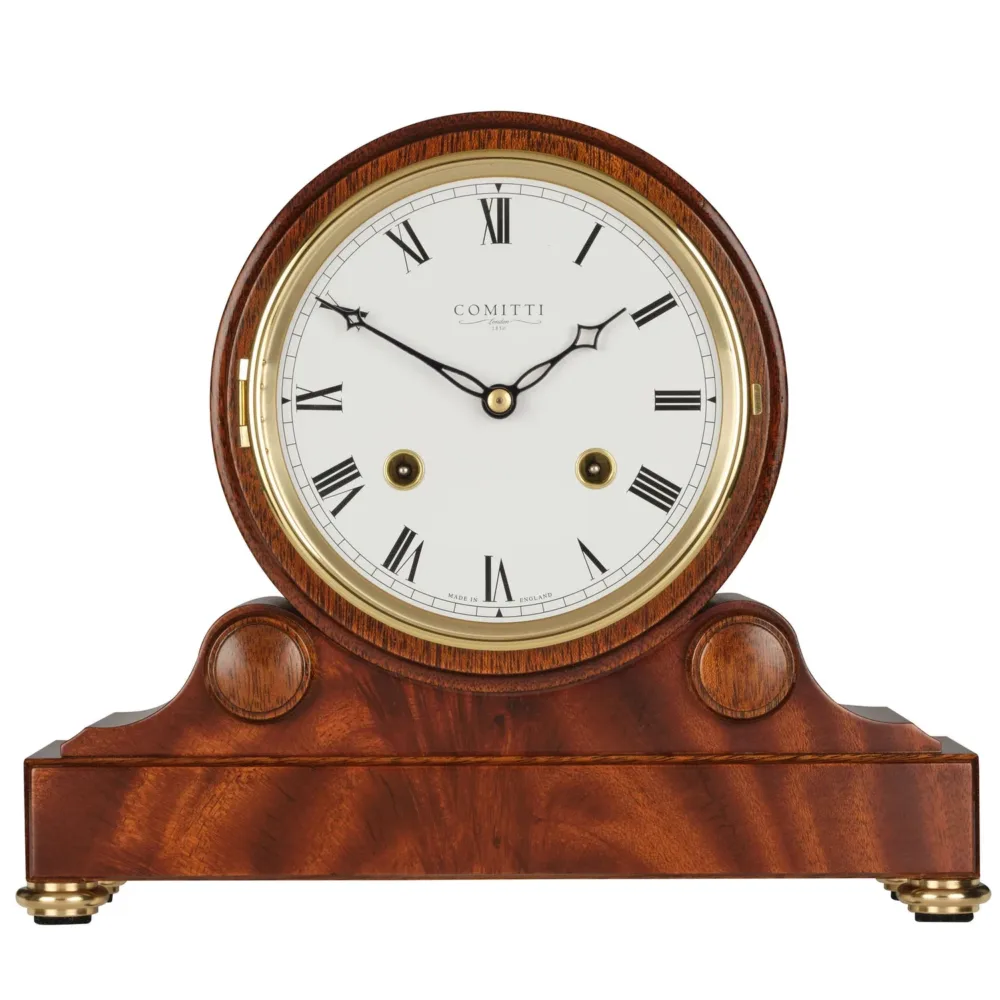 Mahogany bell strike Comitti Barrel Mantel clock C4009S