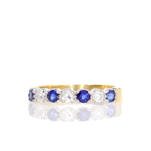 Sapphire and diamond seven stone half eternity ring, 18ct yellow gold mount video