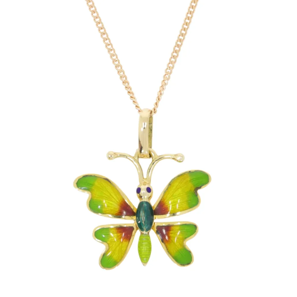 9ct gold and enamel Butterfly pendant and necklet