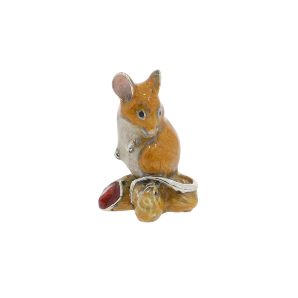 Saturno Sterling Silver and enamel Mouse on nuts Ornament