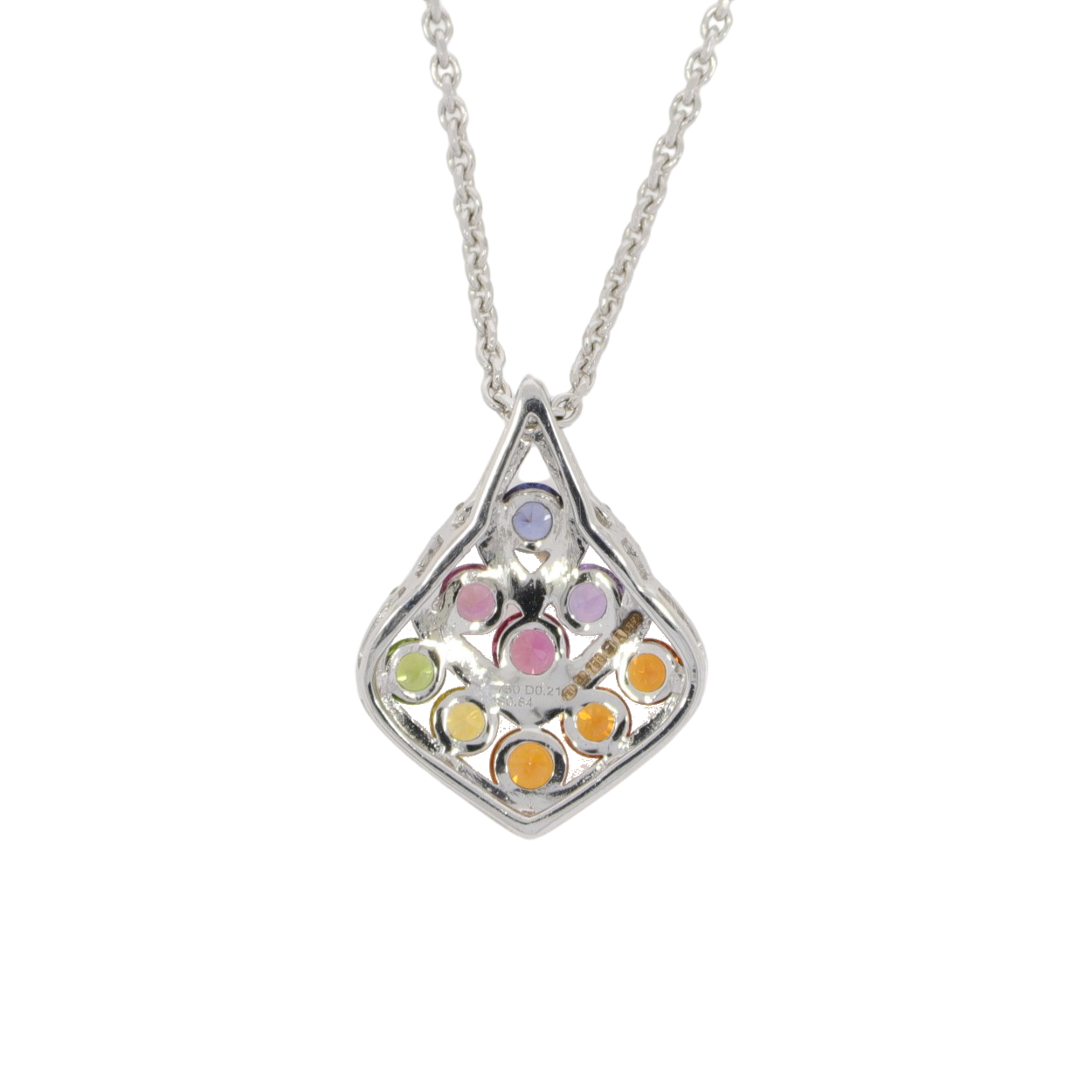 N266.5 Multi coloured sapphire and diamond pendant back