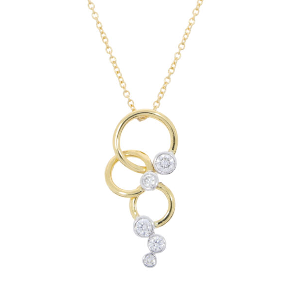 Diamond five stone and 18ct gold drop pendant and necklet