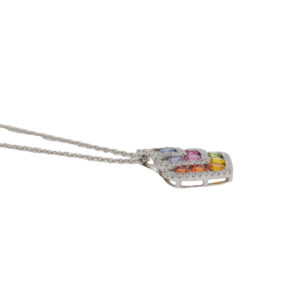 Y263.5 Multi coloured sapphire and diamond pendant side
