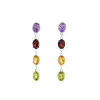 Multi gemstone long drop earrings, 18ct white gold mounts