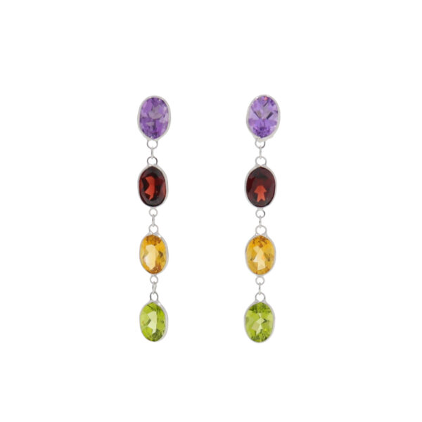 Multi gemstone long drop earrings, 18ct white gold mounts
