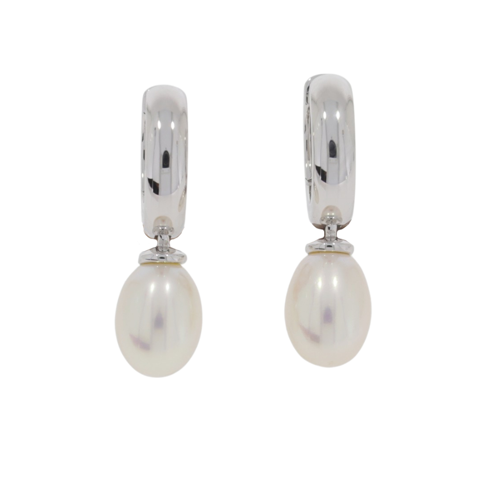 Freshwater cultured pearl and 9ct white gold hoop earrings