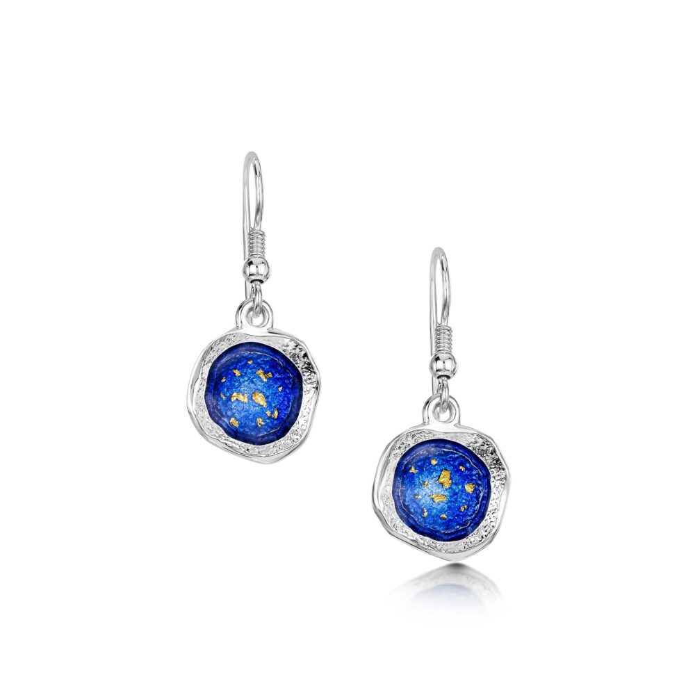 Sheila Fleet Sterling Silver and Enamel Lunar Universe Drop Earrings