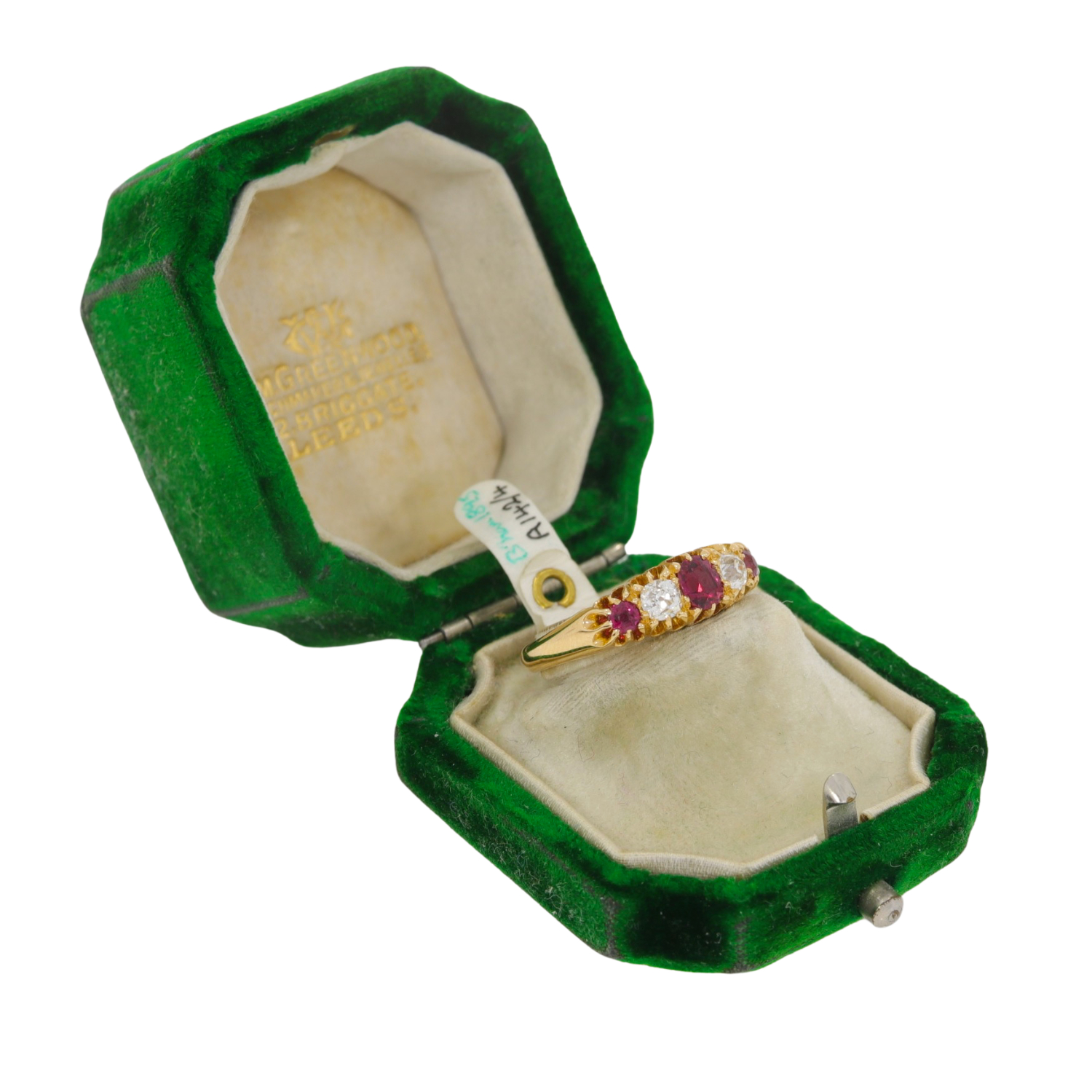 A142.4 Ruby and diamond 5 stone ring cased