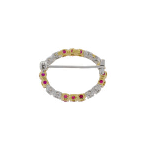 B408 Ruby and diamond open oval brooch back
