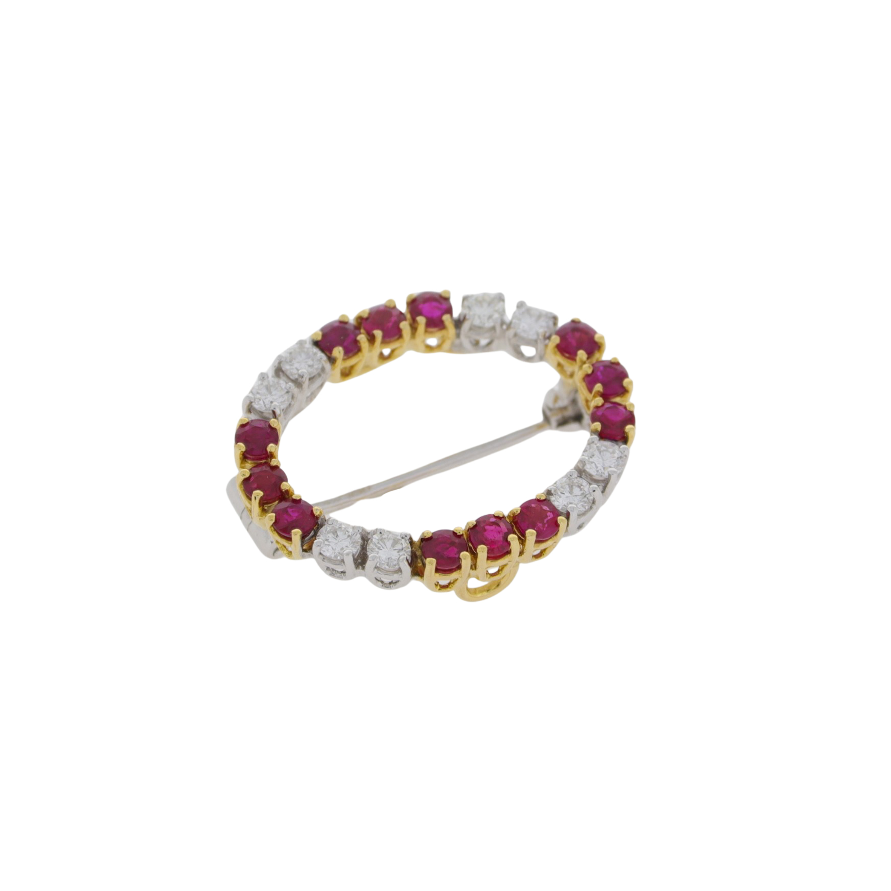B408 Ruby and diamond open oval brooch side