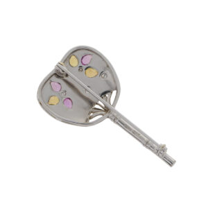 B568 Pink and yellow sapphire 18ct white gold fan brooch back