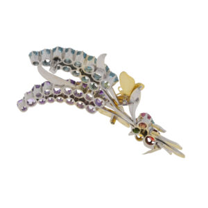 G462.2 Blue Zircon, amethyst and multi gem spray brooch with butterflies back 2