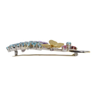 G462.2 Blue Zircon, amethyst and multi gem spray brooch with butterflies side