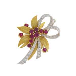 G463.2 Ruby and diamond spray 18ct gold brooch