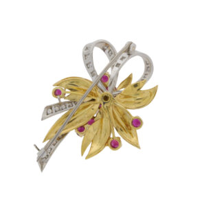 G463.2 Ruby and diamond spray 18ct gold brooch back
