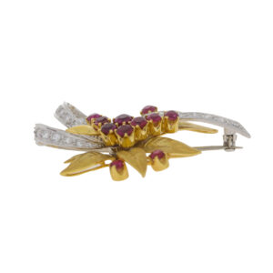 G463.2 Ruby and diamond spray 18ct gold brooch end