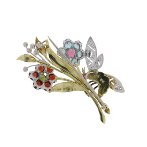 K570 Multi gem and bee spray brooch back