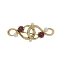 Garnet, cultured pearl and 9ct gold crossover brooch