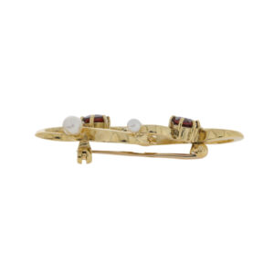 R444 Garnet cultured pearl and 9ct gold crossover brooch end