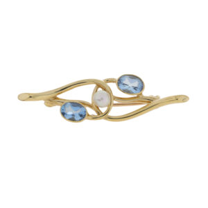 Z447 Aquamarine and cultured pearl gold brooch