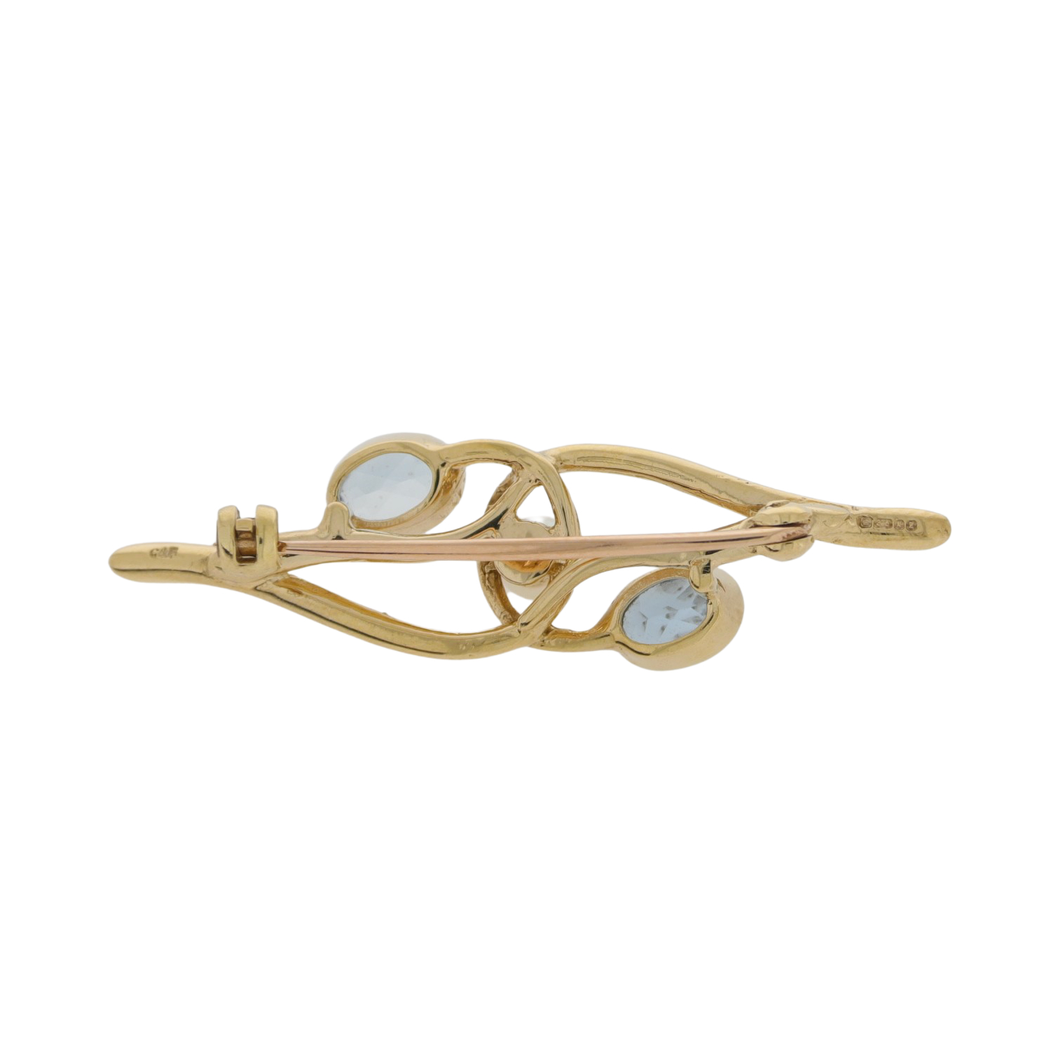 Z447 Aquamarine and cultured pearl gold brooch back