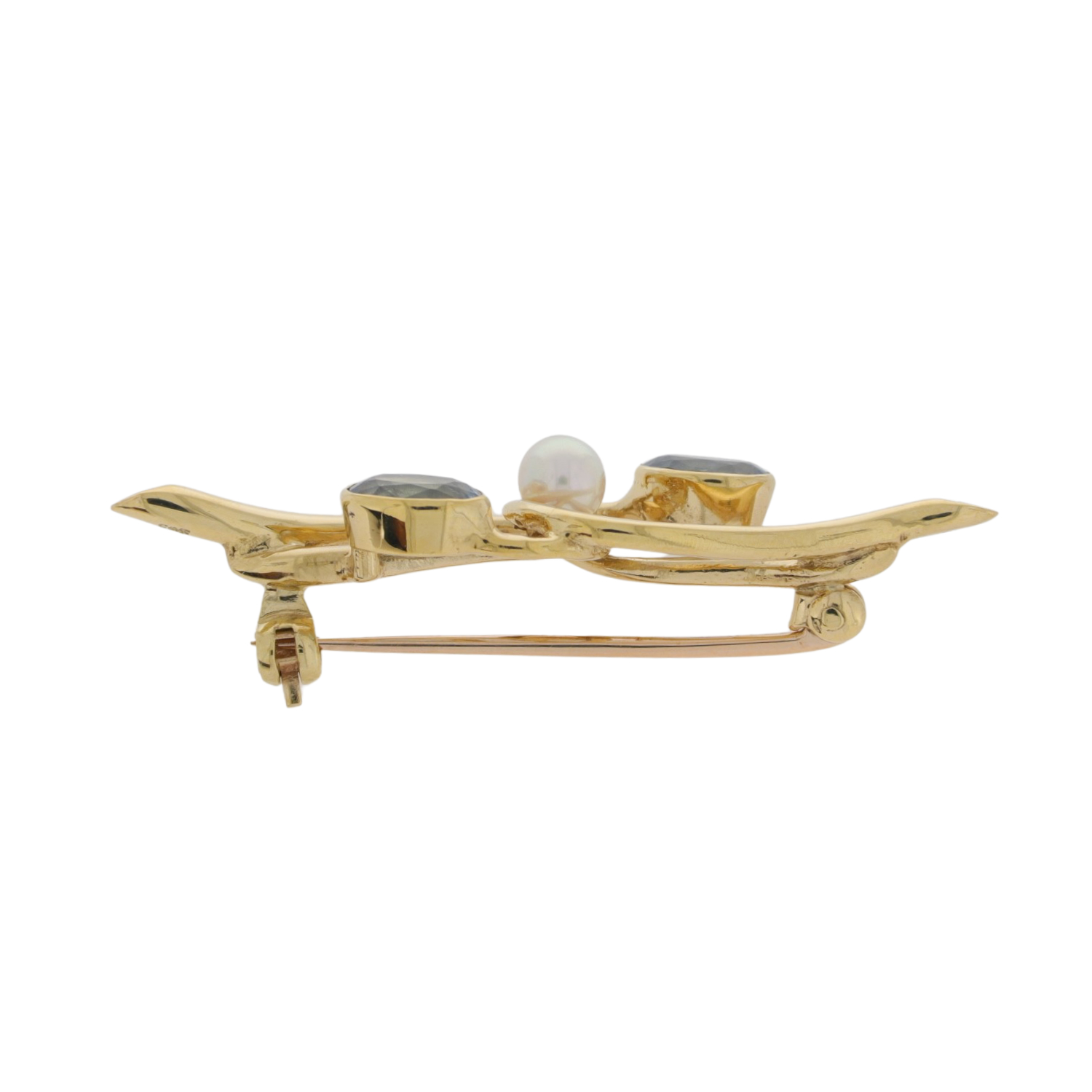 Z447 Aquamarine and cultured pearl gold brooch end