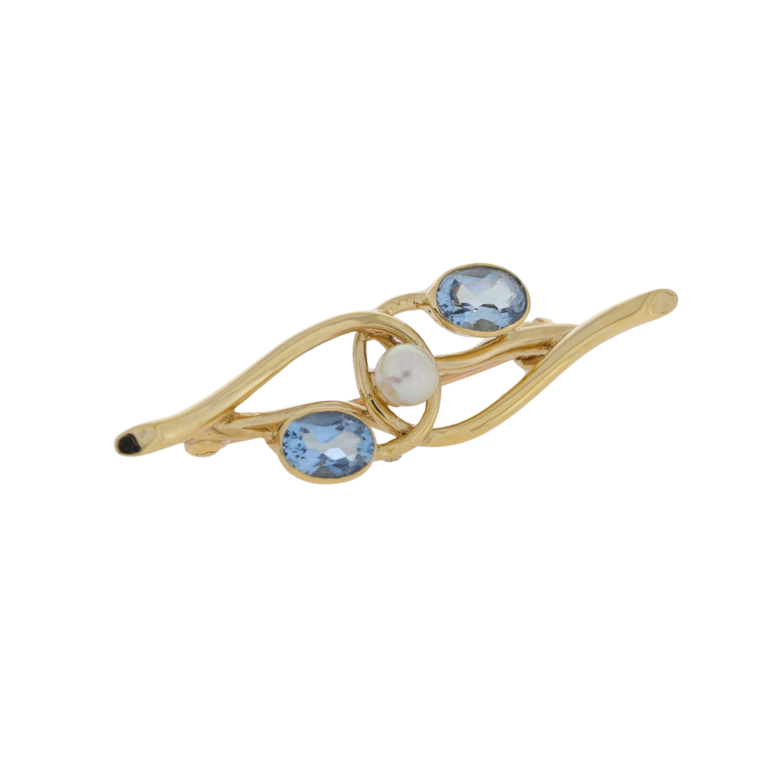 Z447 Aquamarine and cultured pearl gold brooch side