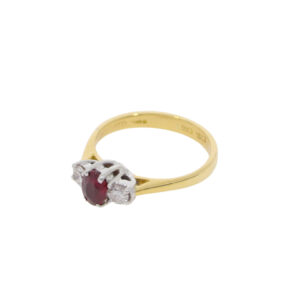 L142.4 Ruby and diamond 3 stone ring HM