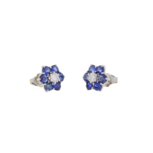 L421.2 Sapphire and diamond seven stone cluster earrings side