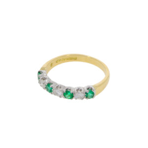 R93.4 Emerald and diamond 7 stone half eternity ring HM