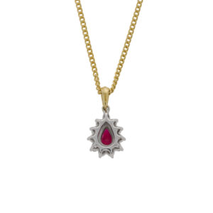 X265.5 Ruby and diamond pearshaped cluster pendant back