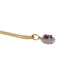 X265.5 Ruby and diamond pearshaped cluster pendant side