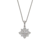 Diamond 13 stone square cluster pendant, 18ct white gold mount and necklet