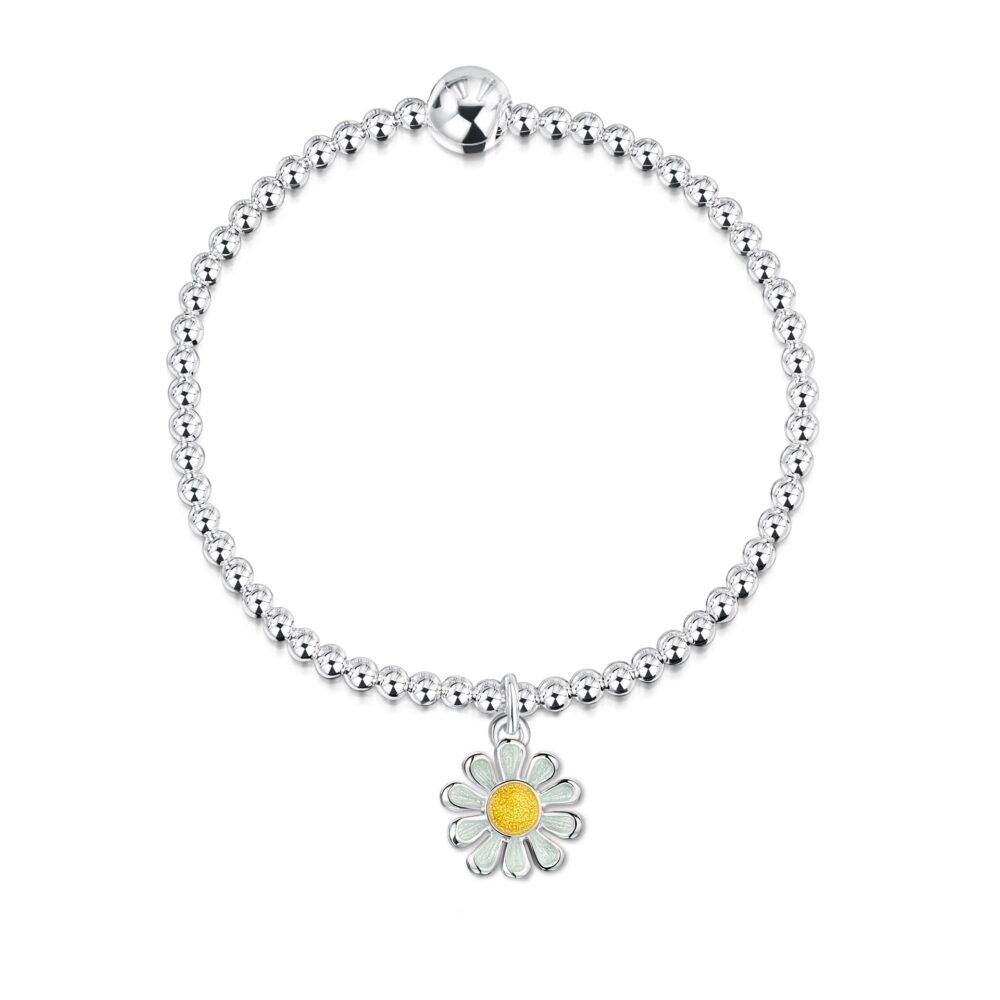 Sheila Fleet Sterling Silver and Enamel Daisies at Dawn Expanding Bracelet