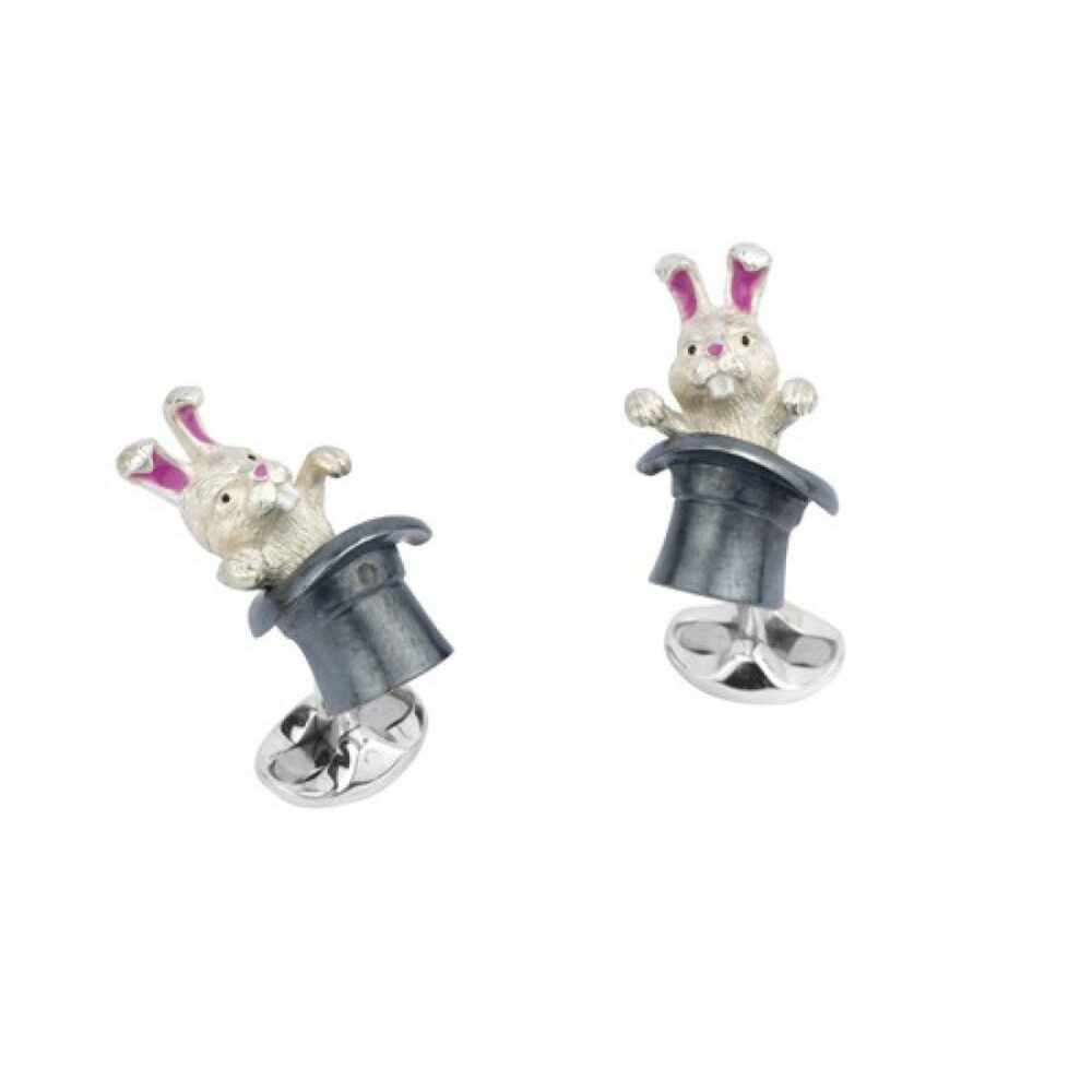 Silver and enamel Deakin & Francis Rabbit in Hat cufflinks
