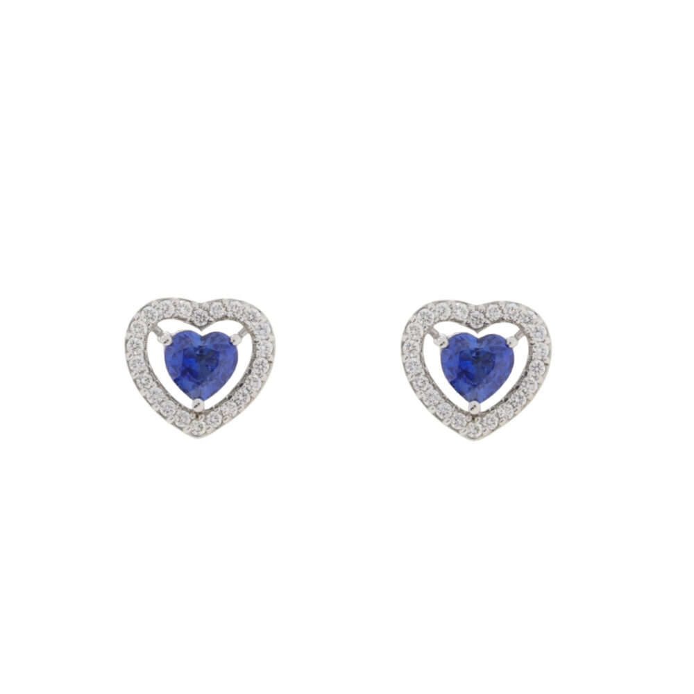 Sapphire and diamond heart cluster earrings, 18ct white gold mounts