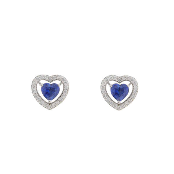 Sapphire and diamond heart cluster earrings, 18ct white gold mounts