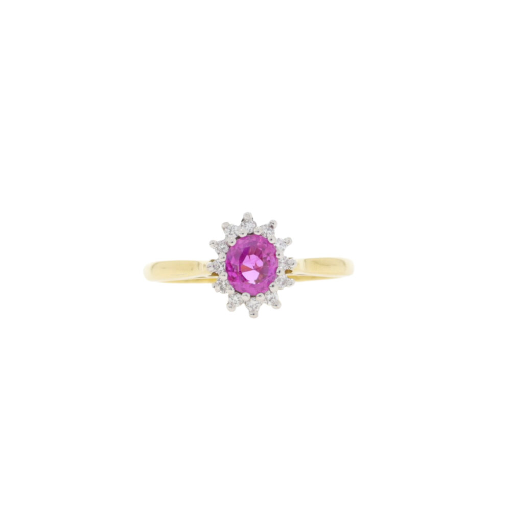 Pink Sapphire and diamond cluster ring, 18ct gold mount