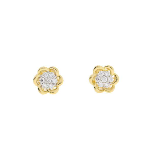 Diamond seven stone cluster earrings and 18ct yellow gold surround mounts