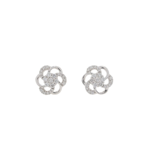 Diamond and 18ct white gold swirling cluster earrings