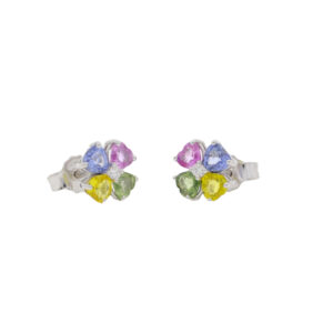 W422.2 Multi coloyred sapphire heart cut cluster earrings side