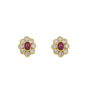 Q407.2 Ruby and diamond oval cluster millegrain earrings