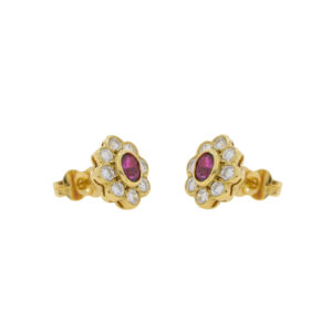 Q407.2 Ruby and diamond oval cluster millegrain earrings side