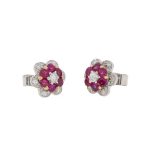 T422.2 Ruby and diamond cluster earrings side