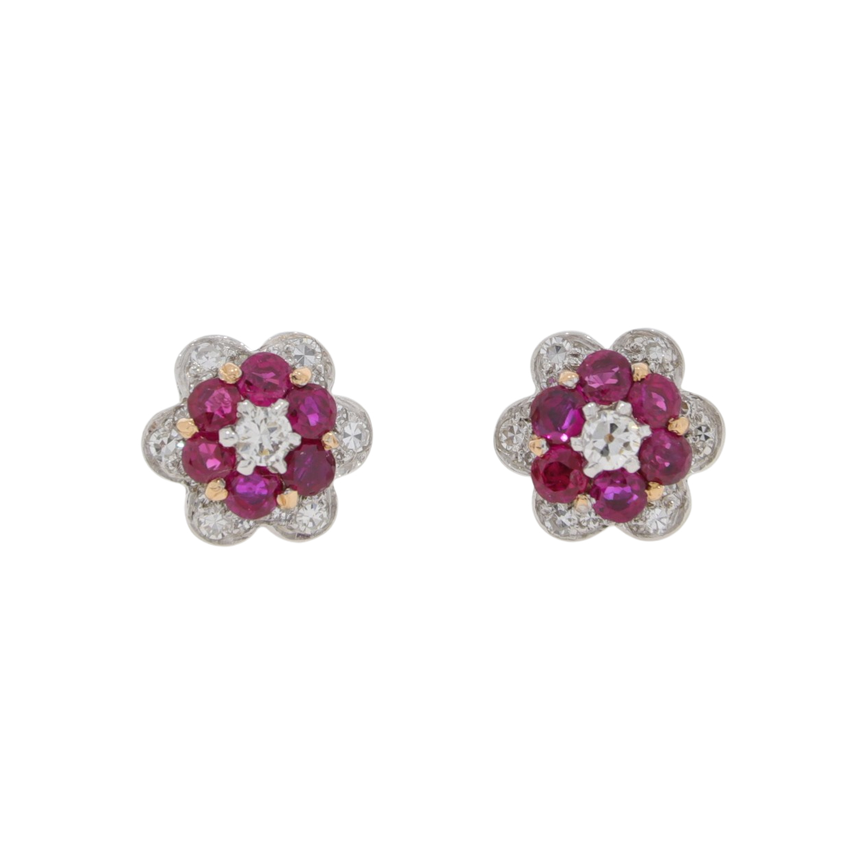 T422.2 Ruby and diamond cluster earrings